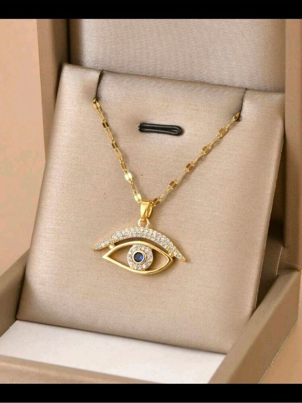 Gold Evil Eye Necklace Earrings Set - Picture 2 of 4
